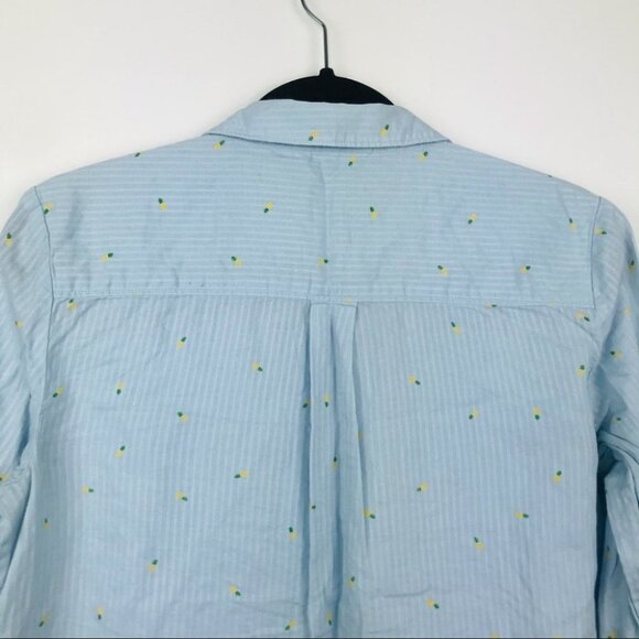 RW&CO long sleeve Cotton button up  pineapple Print blue shirt Women M - Picture 15 of 15